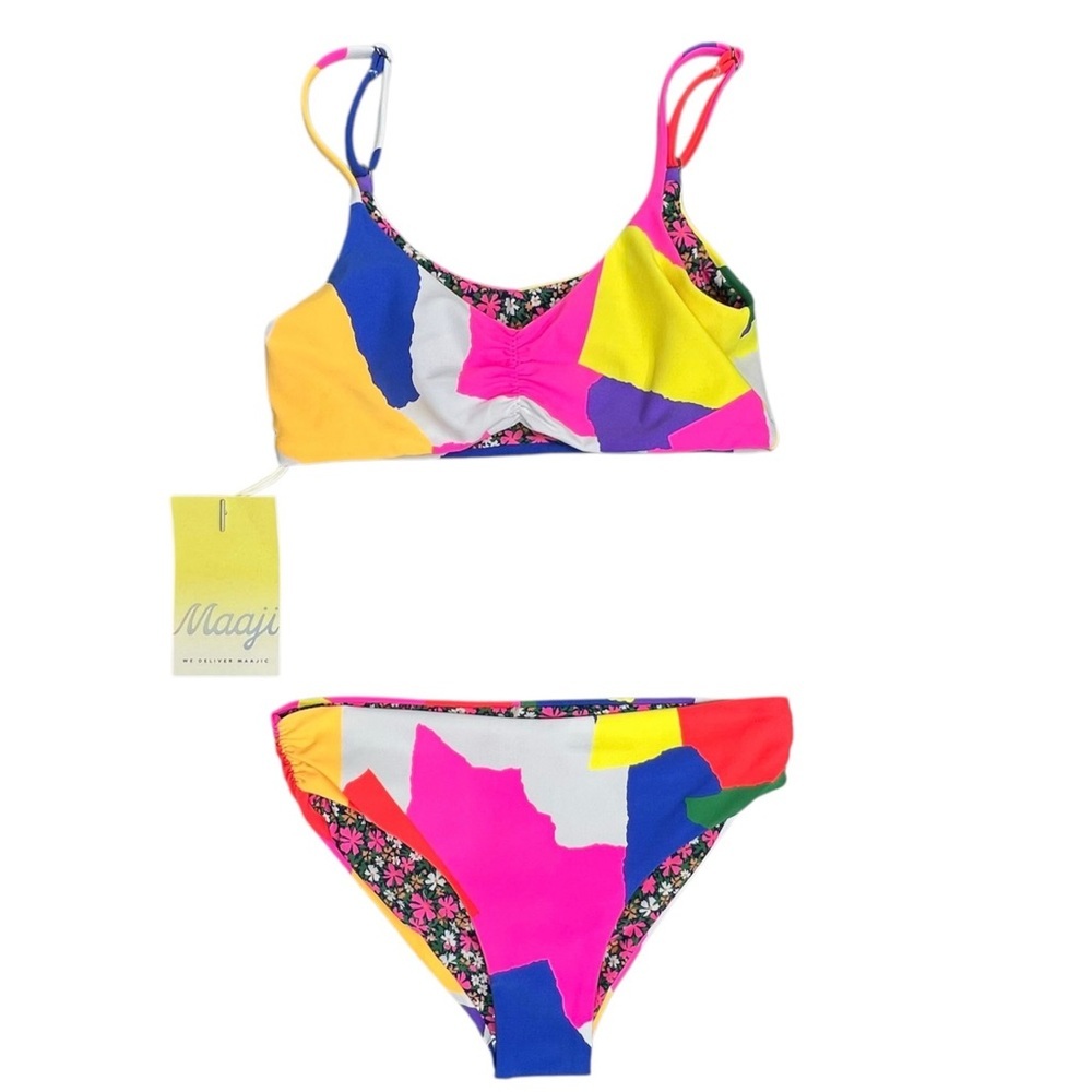 Maaji Girls Reversible Tankini Size 8 Bikini Two Piece Abstract & Flowers NWT